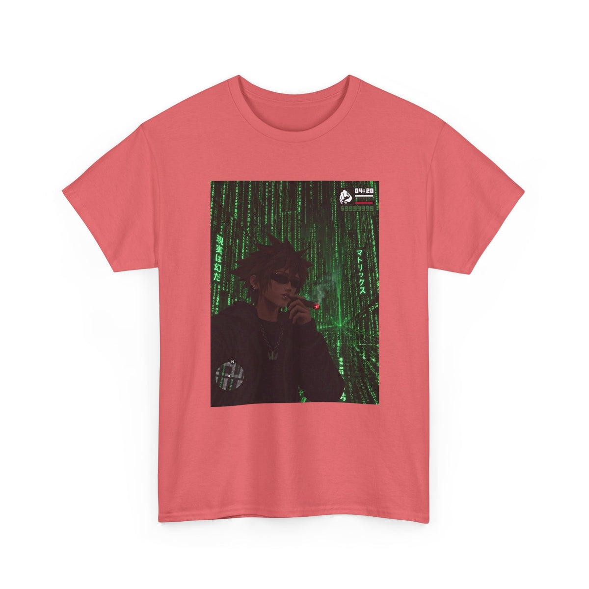 Anime Character Smoking Cigar In Matrix Tee