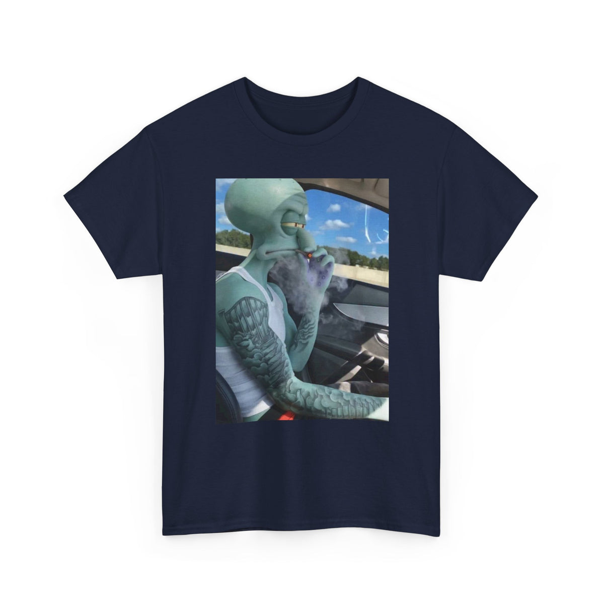 Tattooed Squidward Smoking Joint In Car