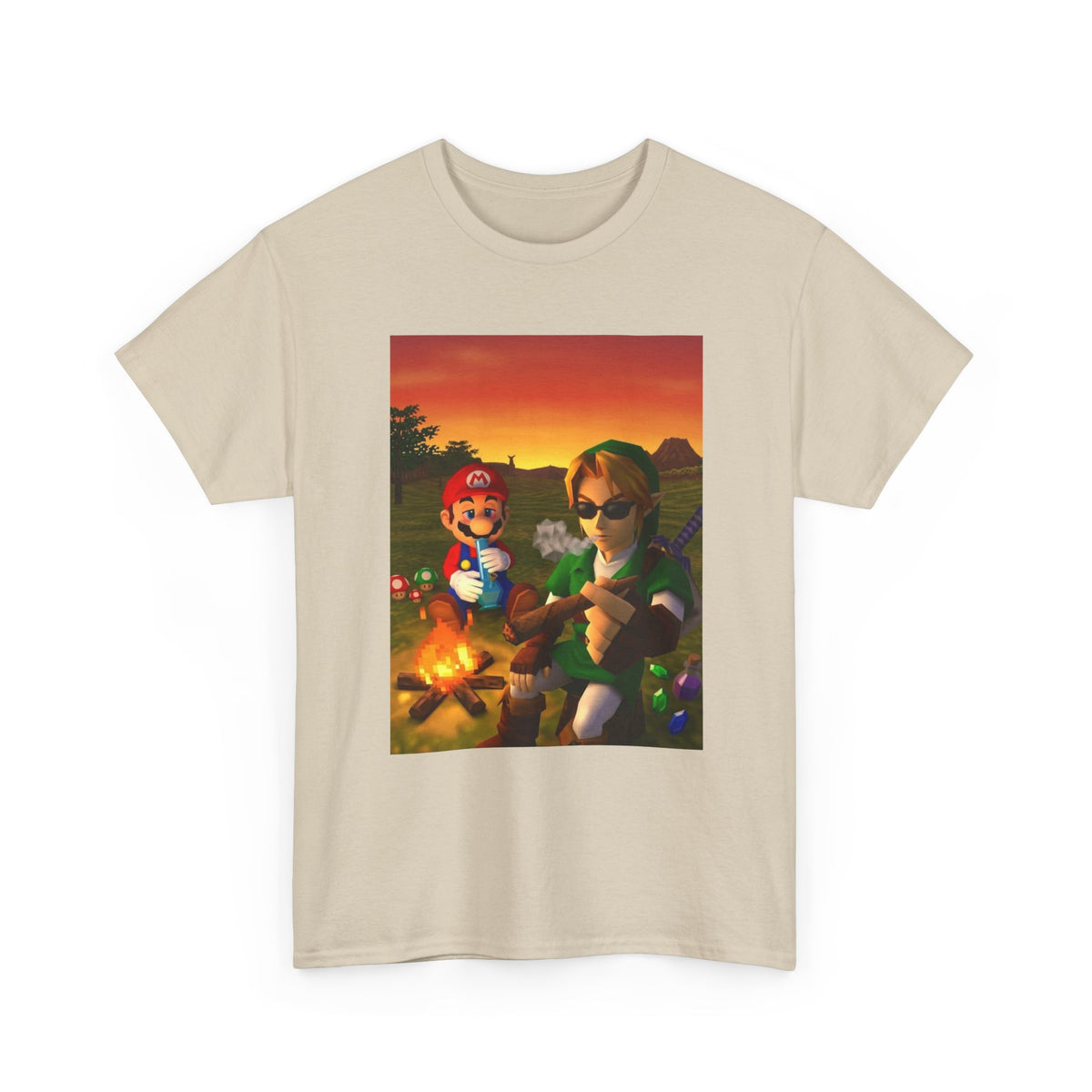Mario and Link Chilling by Campfire