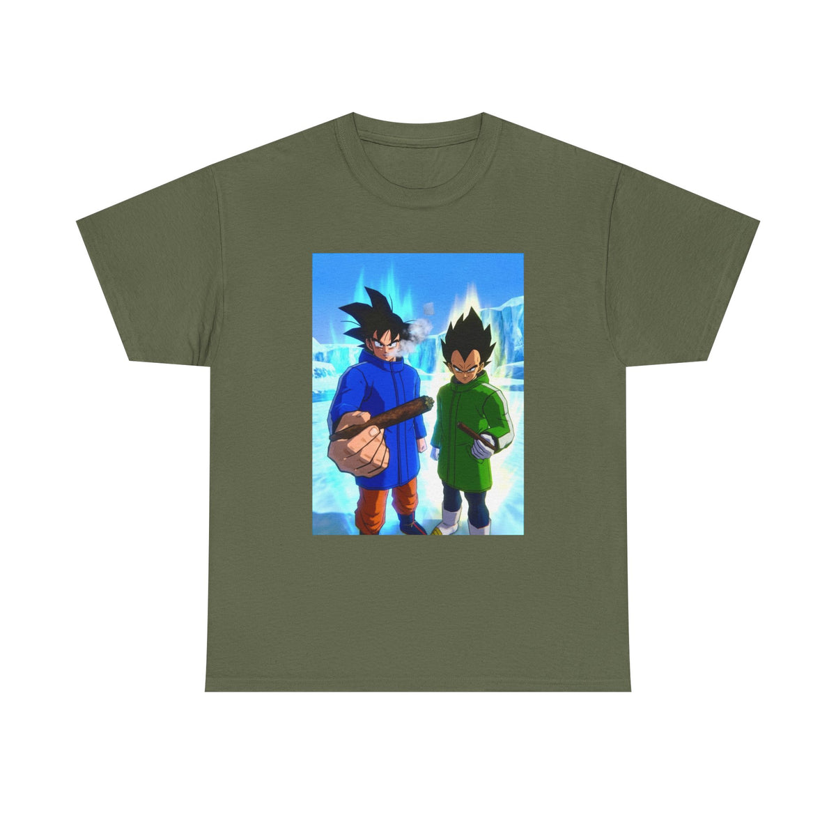 Goku And Vegeta Smoking In Snowy Scene Tee