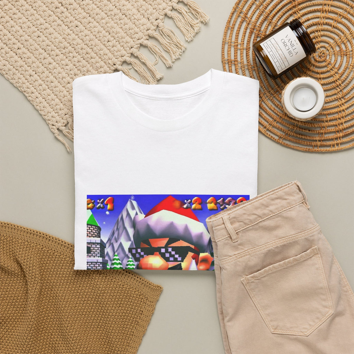 Deal With It Santa Mario Smoking Blunt Tee