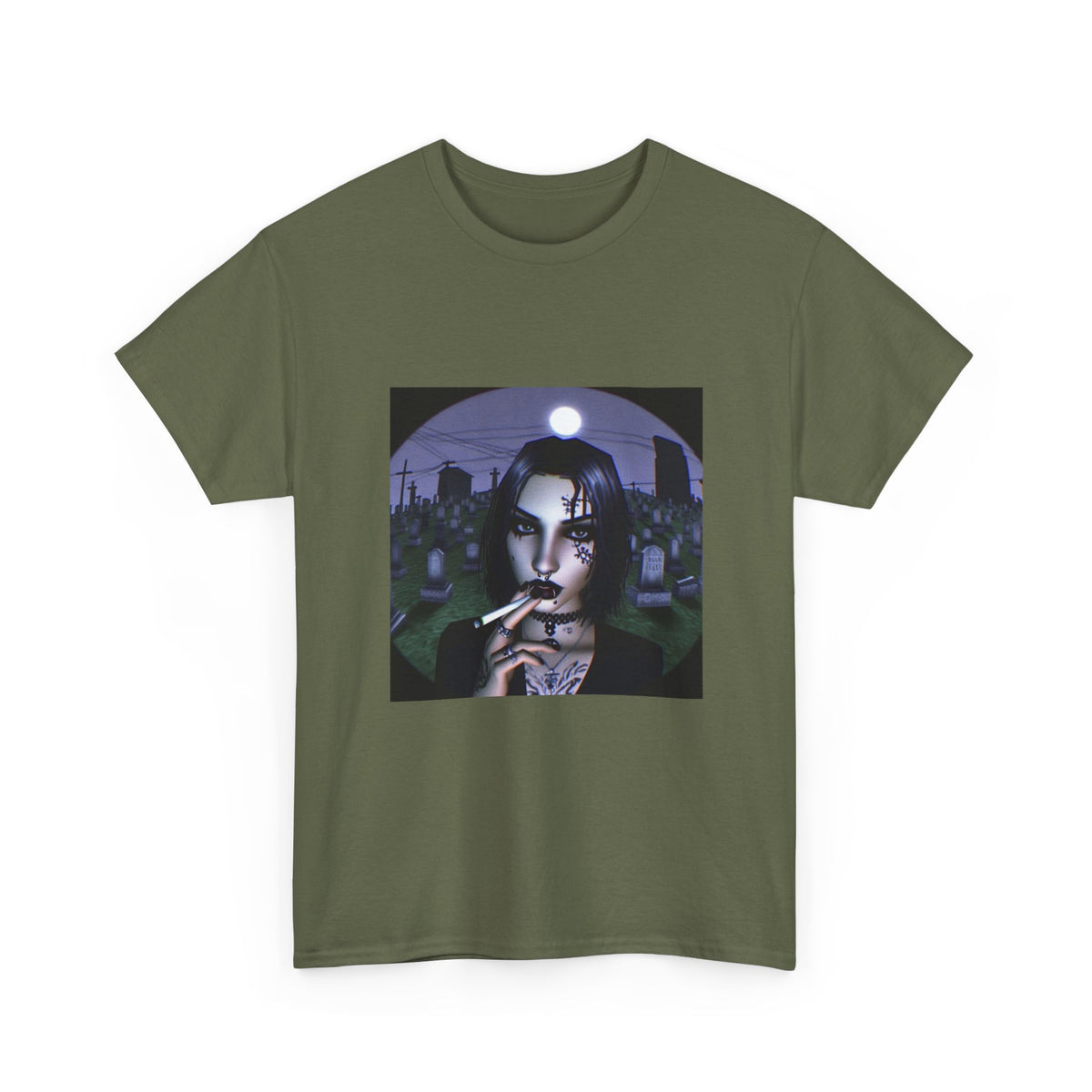 Goth Queen Smoking In Cemetery Moonlight Tee