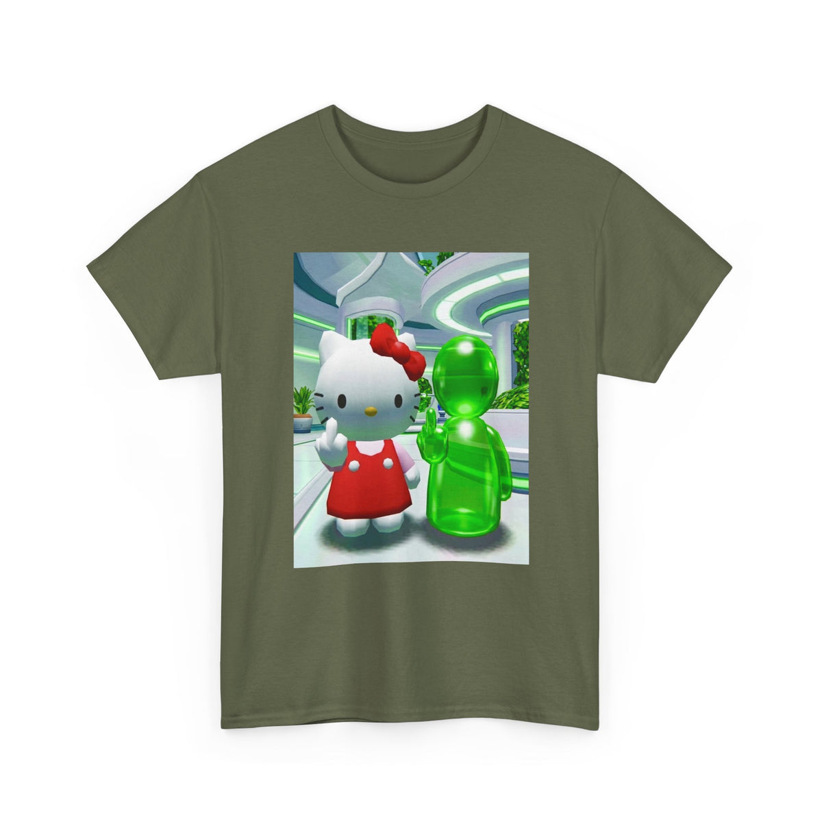 Kitty And Green Alien Flipping The Bird