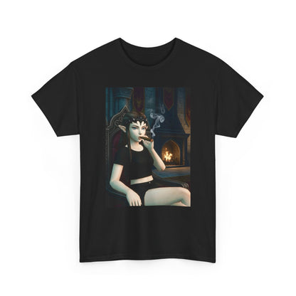 Dark Elf Queen Smoking Cigar By Fireplace Tee