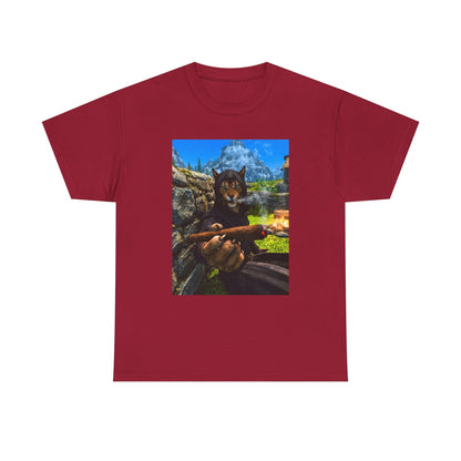 Khajiit Mage Smoking Cigar By Campfire Tee