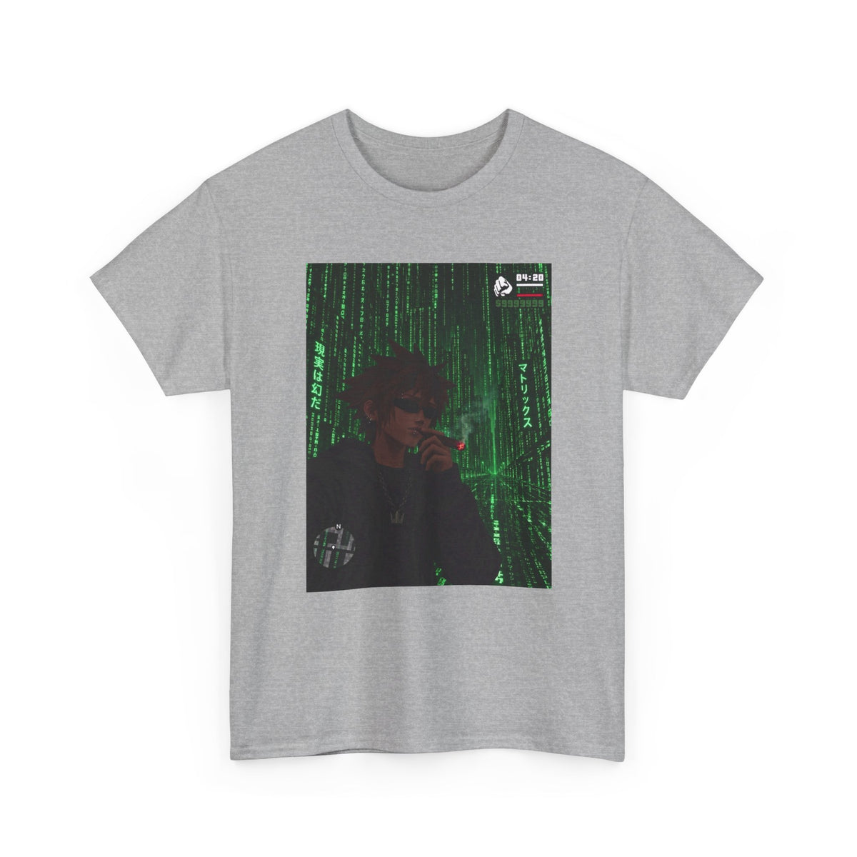 Anime Character Smoking Cigar In Matrix Tee