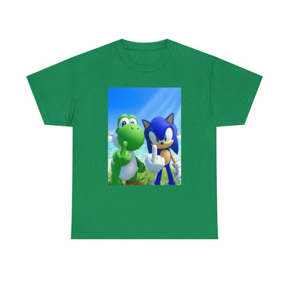Yoshi And Sonic Flipping Birds On Beach Tee