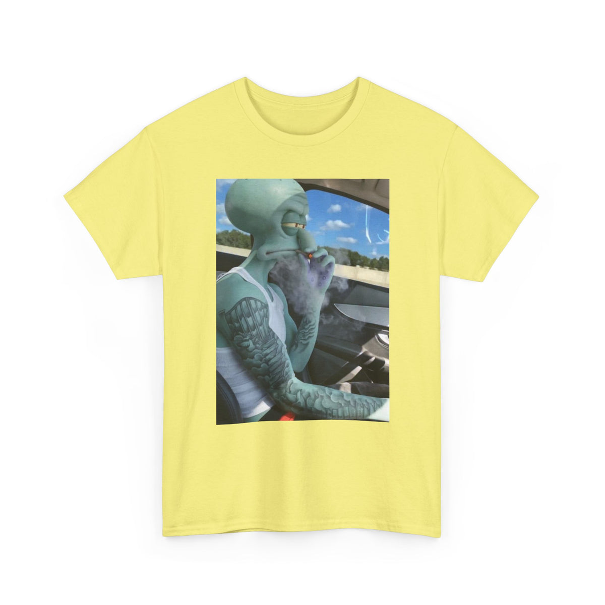 Tattooed Squidward Smoking Joint In Car
