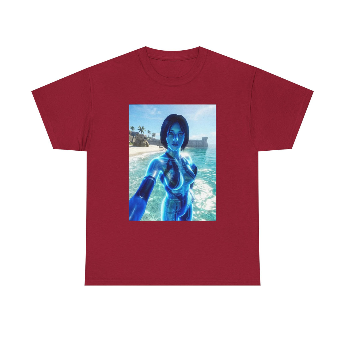 Holographic AI On Tropical Beach Tee