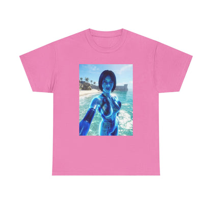 Holographic AI On Tropical Beach Tee