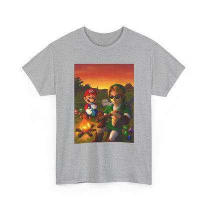 Mario and Link Chilling by Campfire