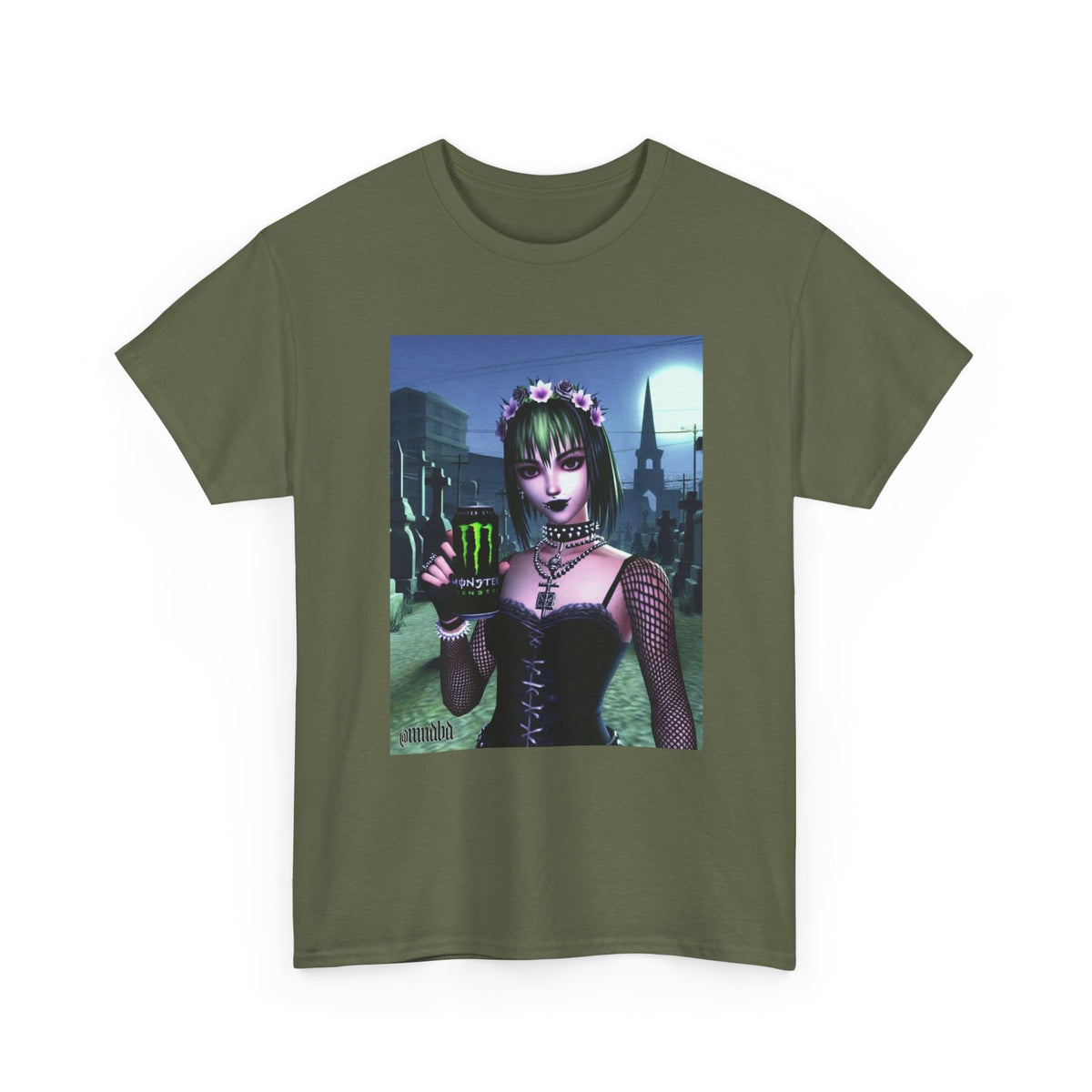 Goth Girl Holding Monster Energy In Cemetery