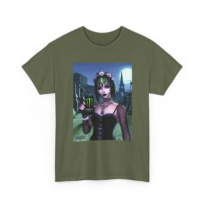 Goth Girl Holding Monster Energy In Cemetery