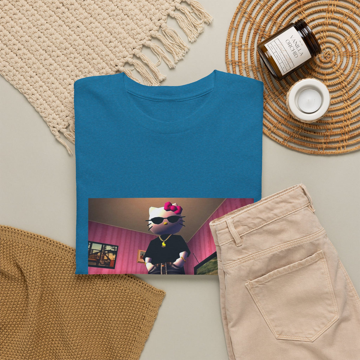 Gangsta Hello Kitty Chillin' In Low Poly Room Tee