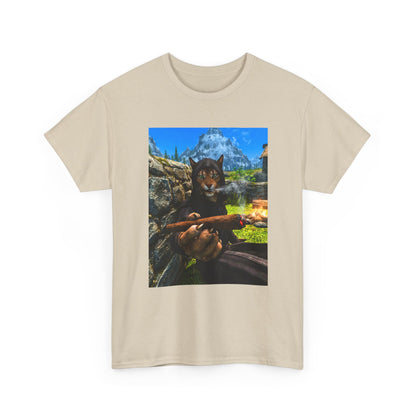Khajiit Mage Smoking Cigar By Campfire Tee