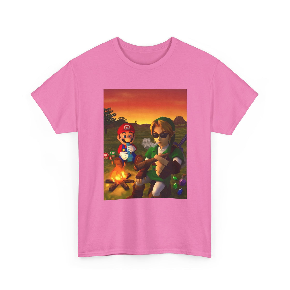 Mario and Link Chilling by Campfire