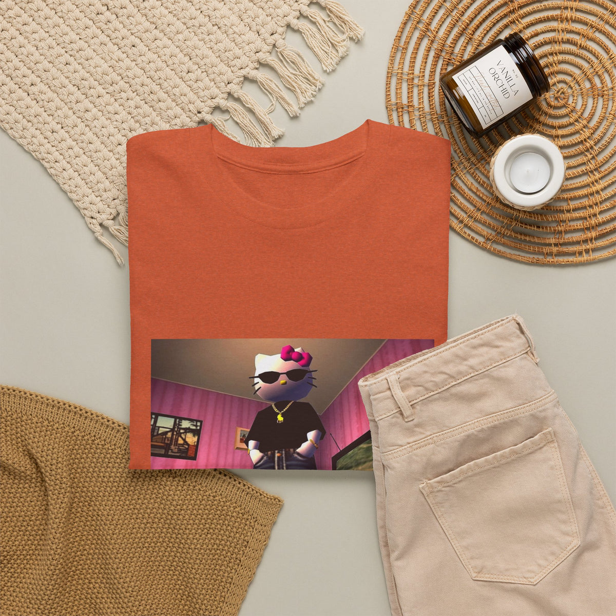 Gangsta Hello Kitty Chillin' In Low Poly Room Tee