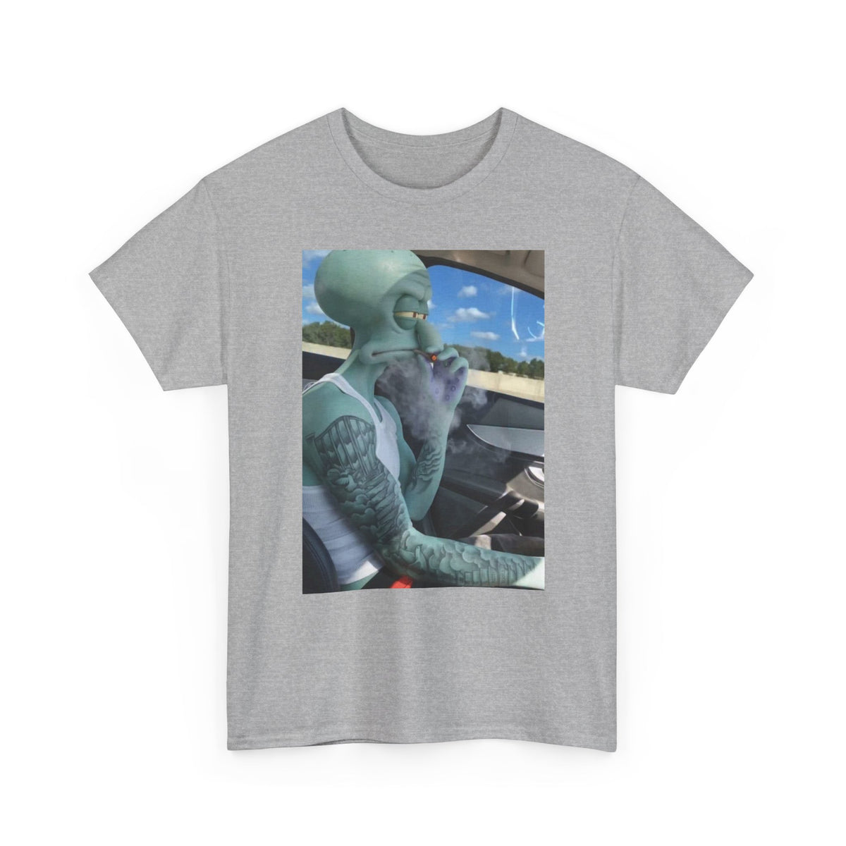 Tattooed Squidward Smoking Joint In Car