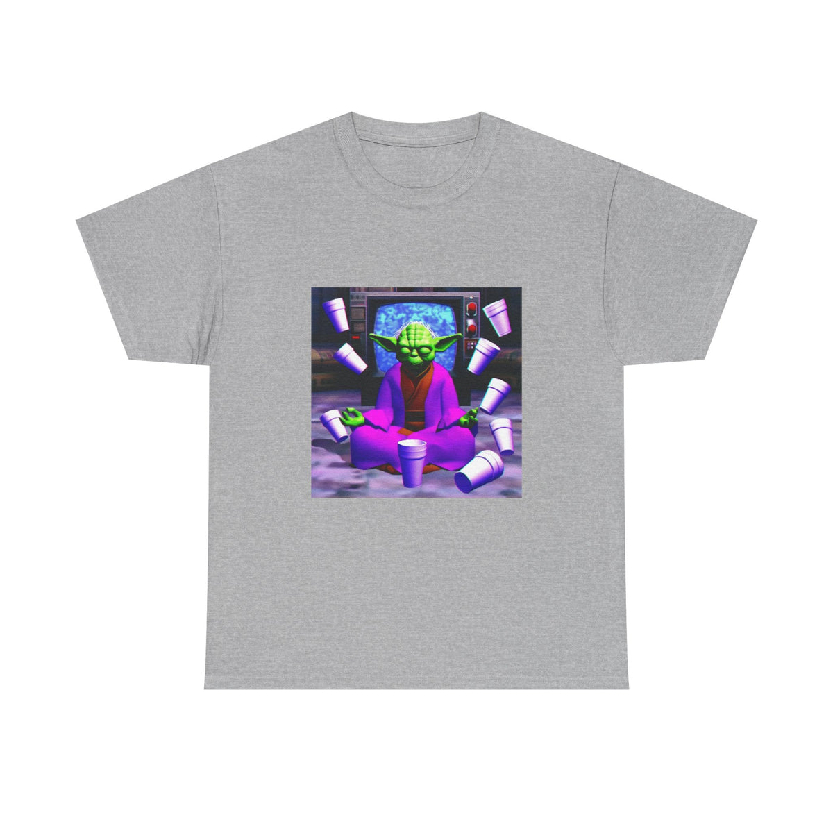 Meditating Master Yoda With Purple Cups Tee