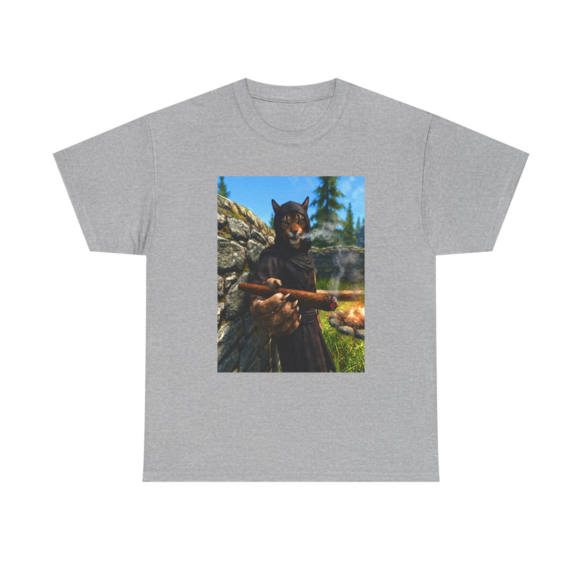 Khajiit Smoking Fat Cigar Campfire Tee