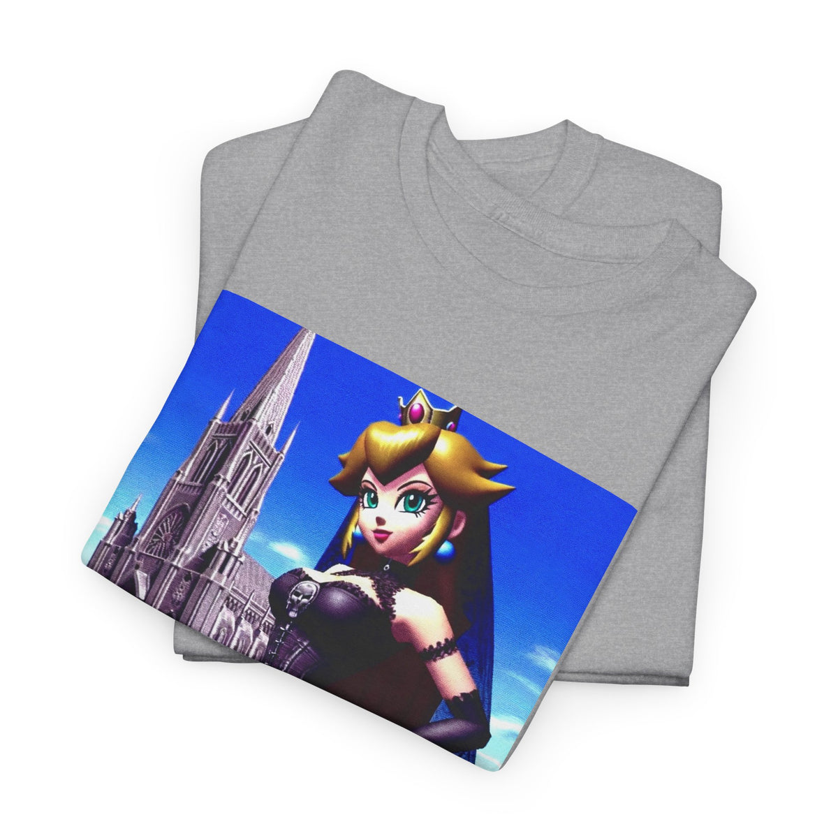 Gothic Princess Peach Posing Before Cathedral