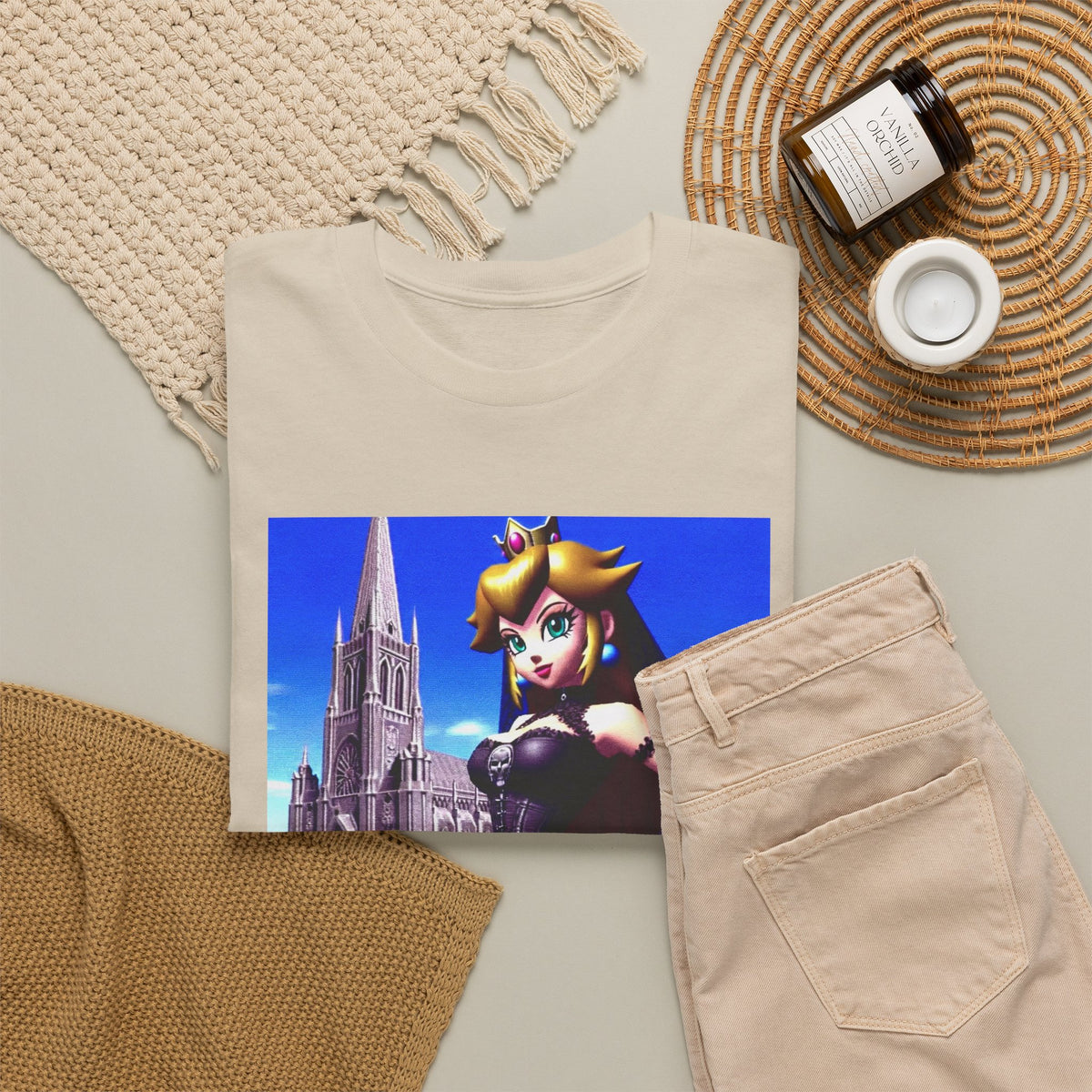Gothic Princess Peach Posing Before Cathedral