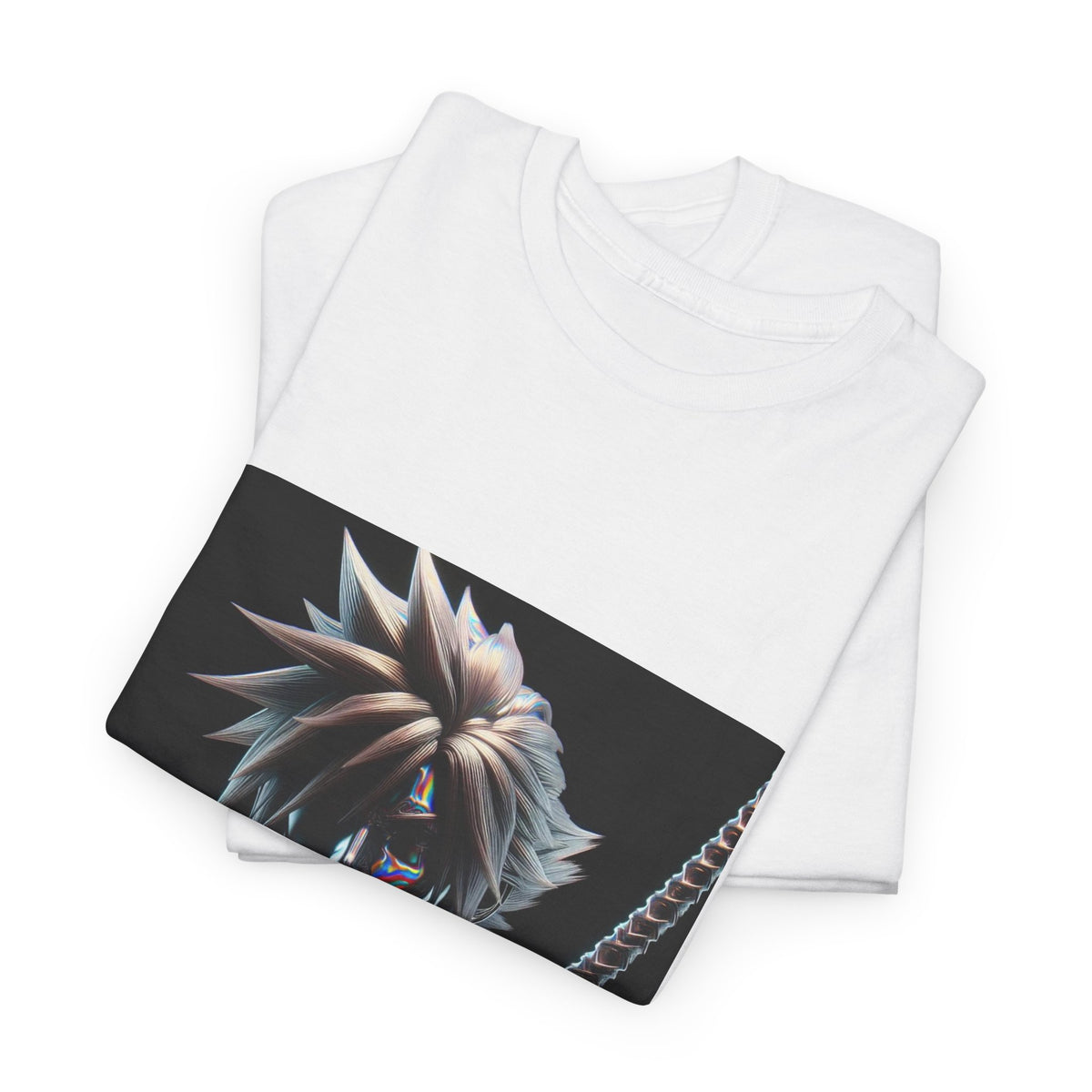 Chrome Spiky-Haired Warrior Reflecting Rainbows Tee