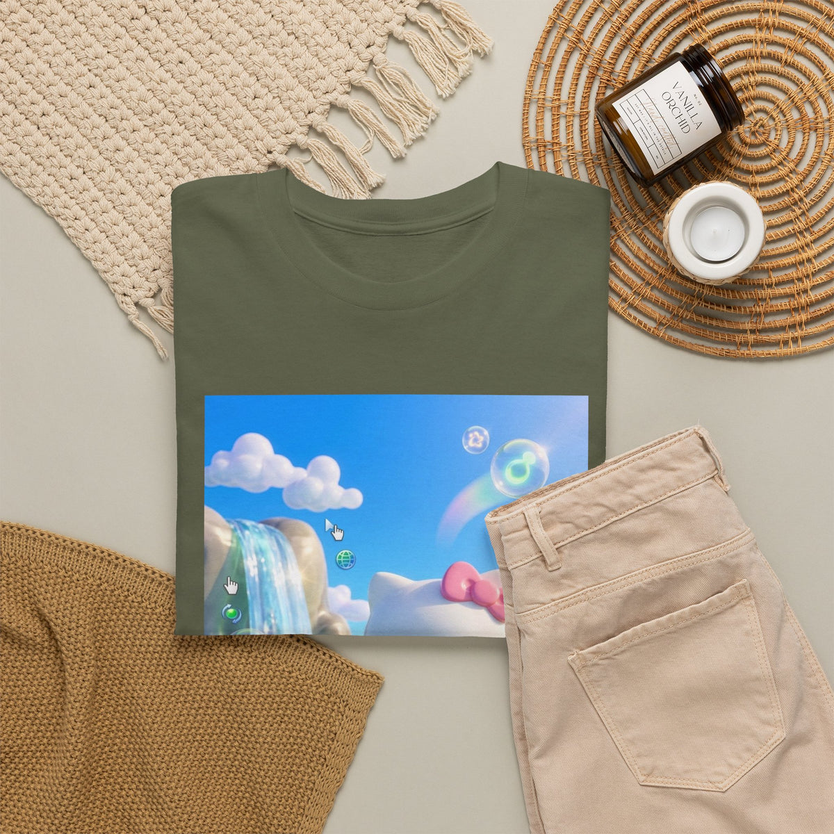 Kitty Flips The Bird In Dreamy Landscape Tee