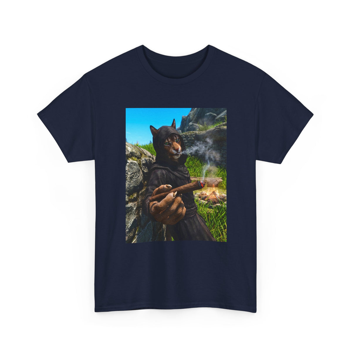 Khajiit Monk Smoking By Campfire Tee
