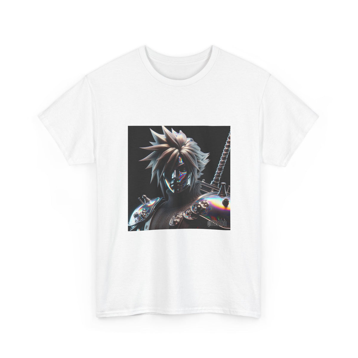 Chrome Spiky-Haired Warrior Reflecting Rainbows Tee