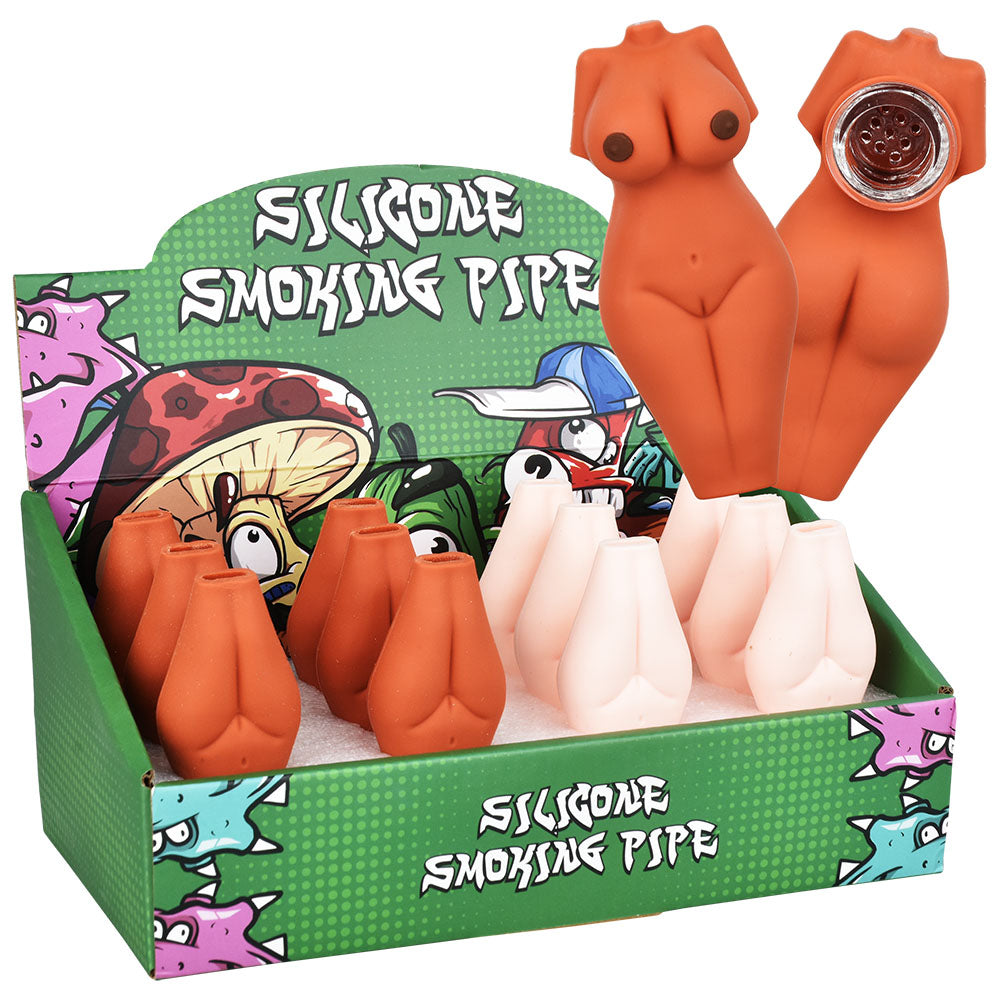 12PC DISPLAY - Voluptuous Naked Body Silicone Hand Pipe - 3"