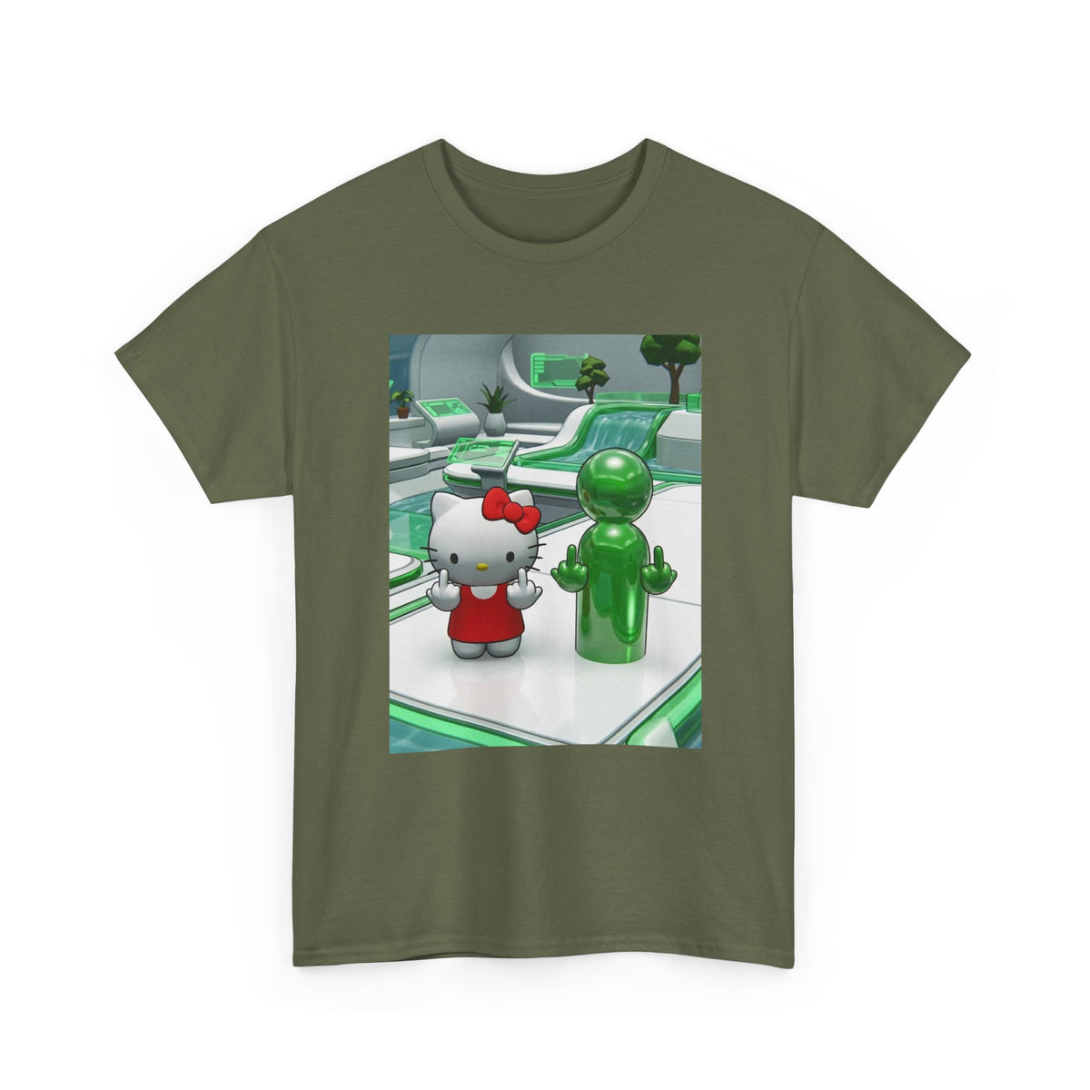 Cute Kitty And Green Dude Flipping Off
