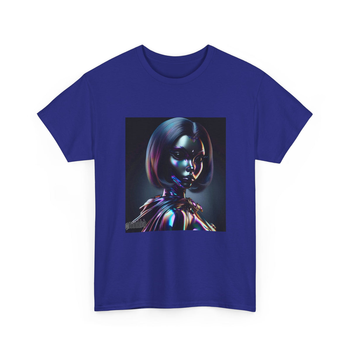 Holographic Cyberpunk Raven Stares Intensively