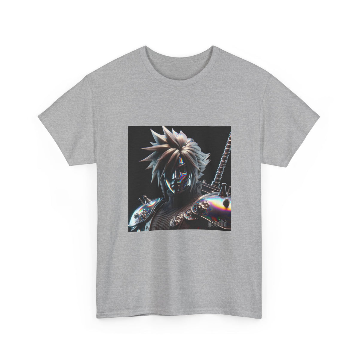 Chrome Spiky-Haired Warrior Reflecting Rainbows Tee