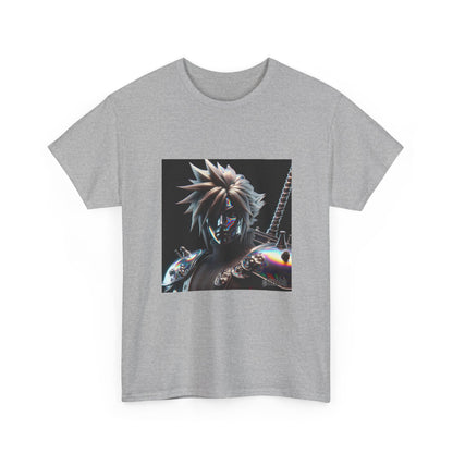 Chrome Spiky-Haired Warrior Reflecting Rainbows Tee