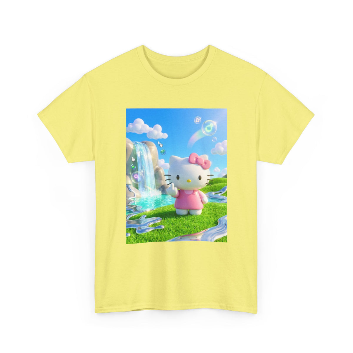 Kitty Flips The Bird In Dreamy Landscape Tee