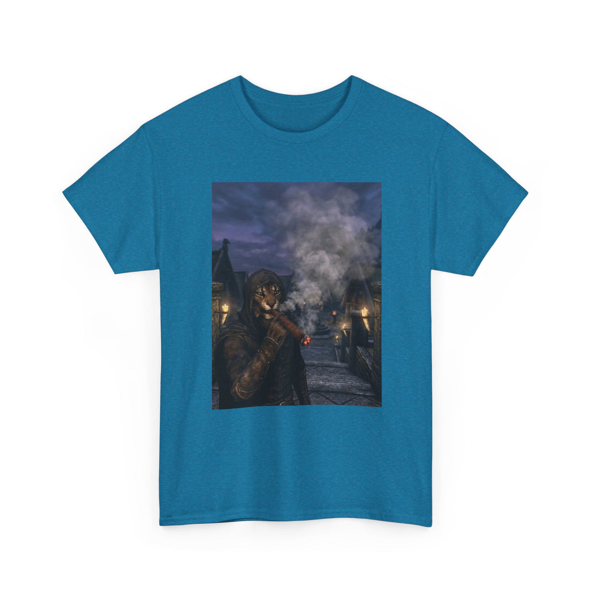 Khajiit Smokes Cigar In Medieval Alley Tee