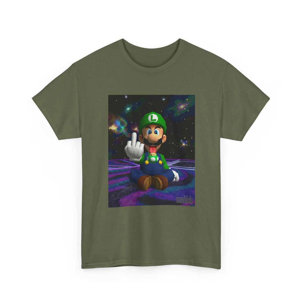 Luigi Flipping Off In Cosmic Vibe