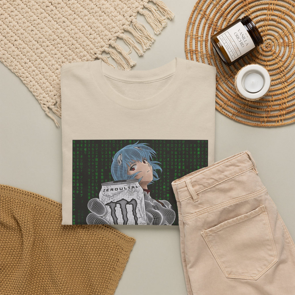 Rei Ayanami Holding Monster Energy Wireframe Tee