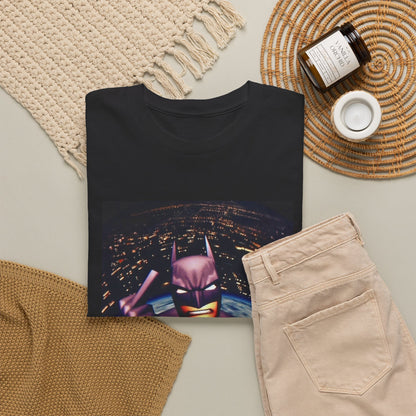 Pixel Batman Soaring Above Earth Tee