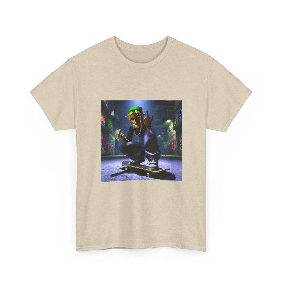 Edgy Ocarina Link Skater Flipping Off Tee
