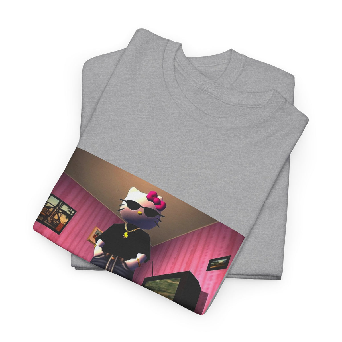 Gangsta Hello Kitty Chillin' In Low Poly Room Tee