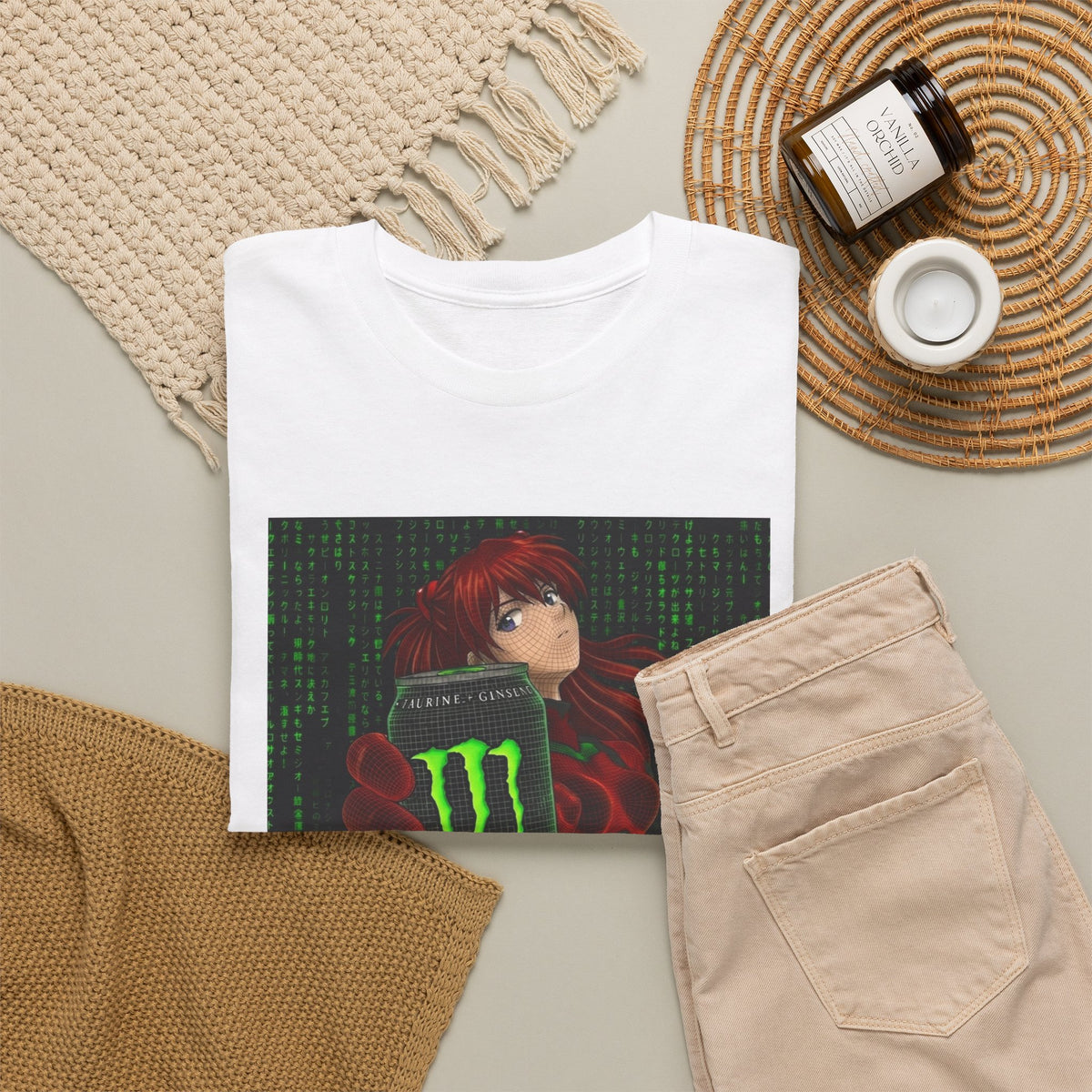 Asuka Wireframe Holding Monster Can