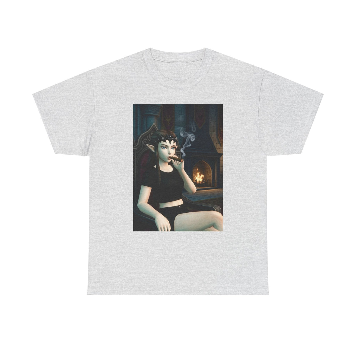 Dark Elf Queen Smoking Cigar By Fireplace Tee