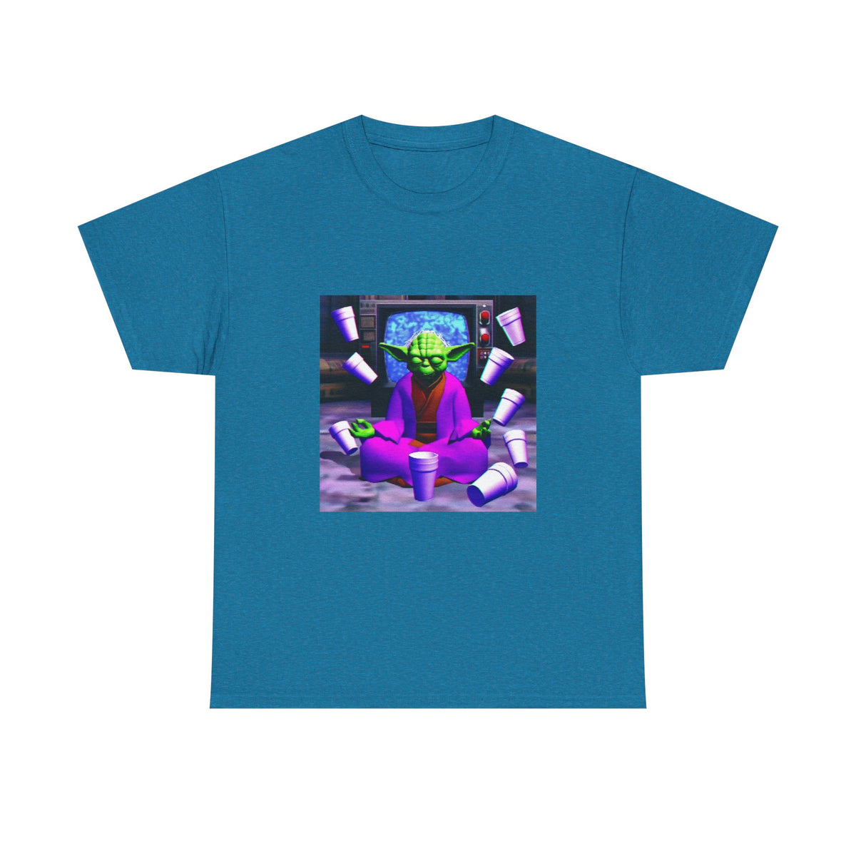 Meditating Master Yoda With Purple Cups Tee