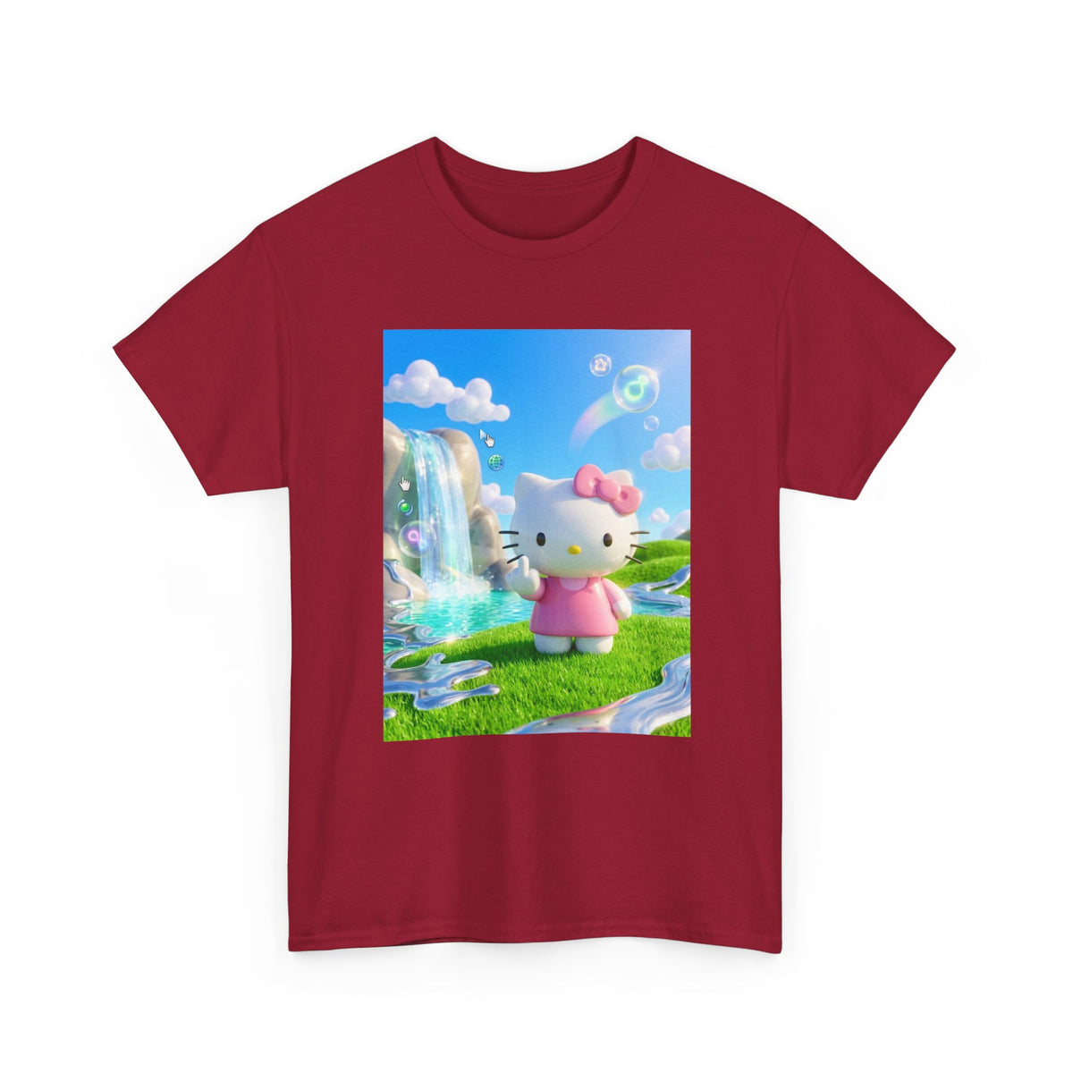 Kitty Flips The Bird In Dreamy Landscape Tee
