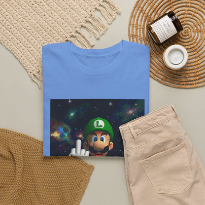 Luigi Flipping Off In Cosmic Vibe