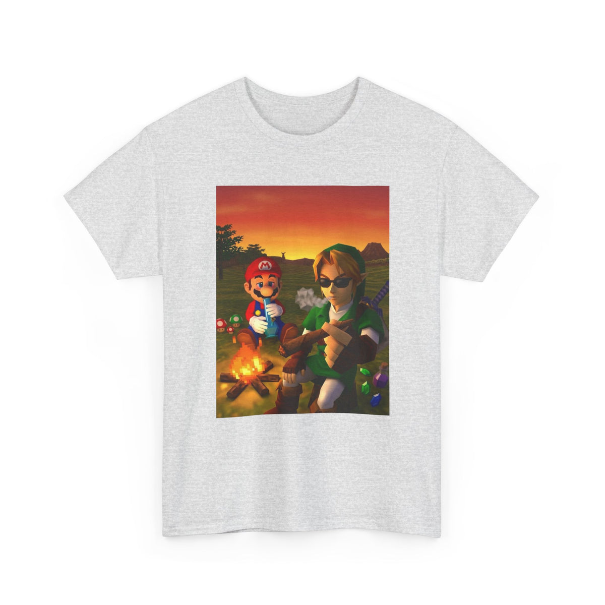 Mario and Link Chilling by Campfire