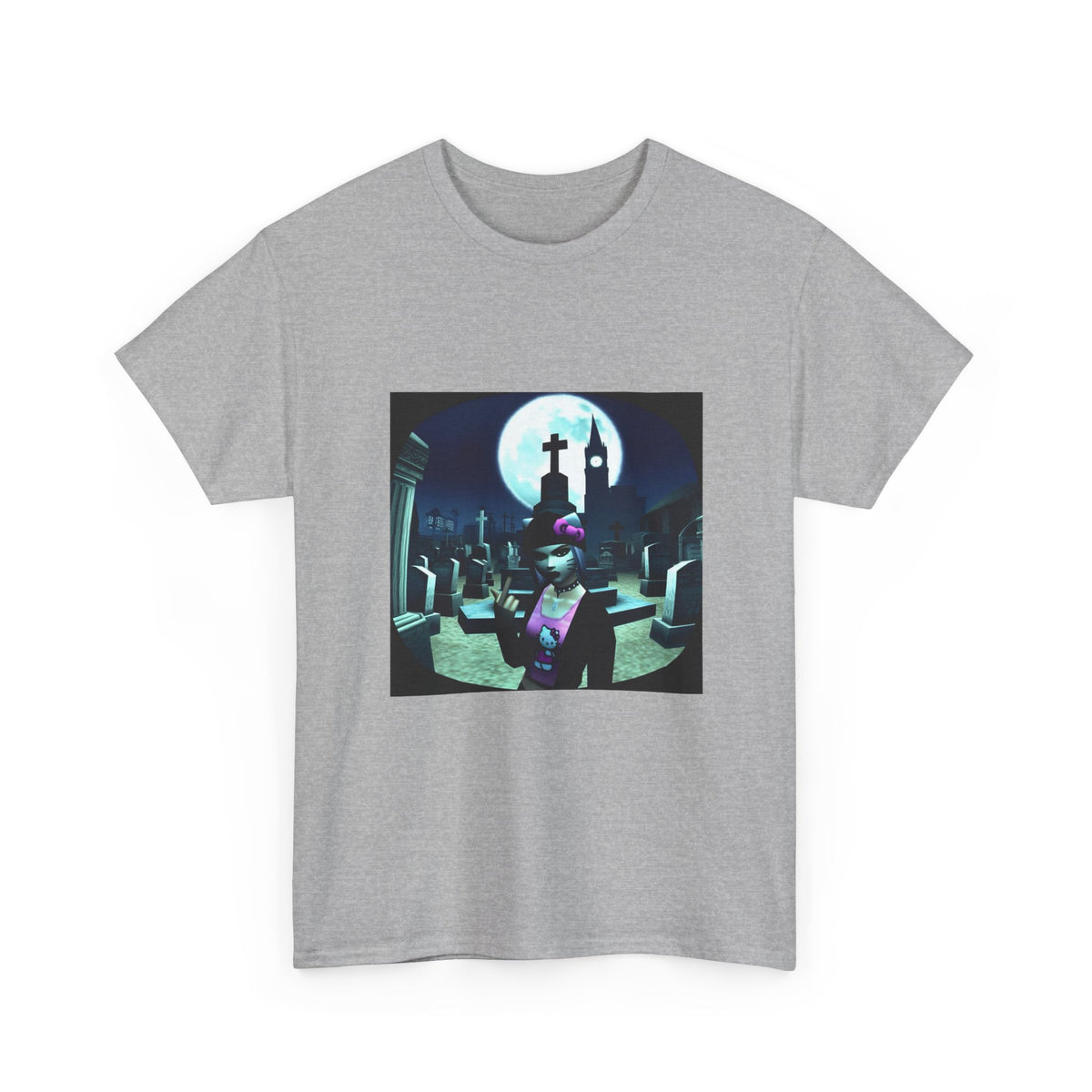 Gothic Hello Kitty Giving Finger Graveyard Tee