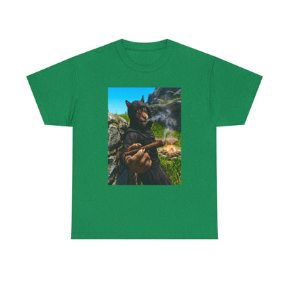 Khajiit Monk Smoking By Campfire Tee